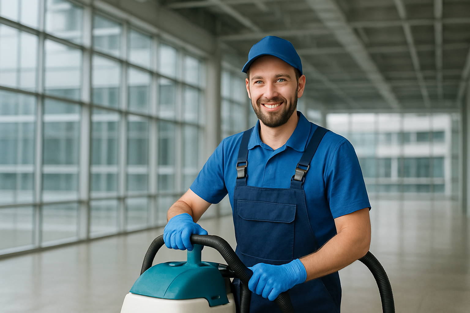 Professional commercial cleaning technician with specialized equipment